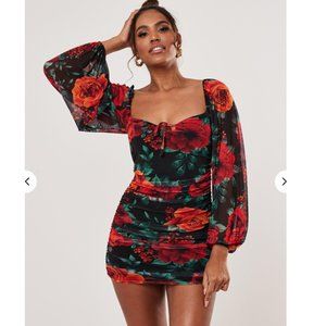 BRAND NEW  floral mesh balloon sleeve mini dress